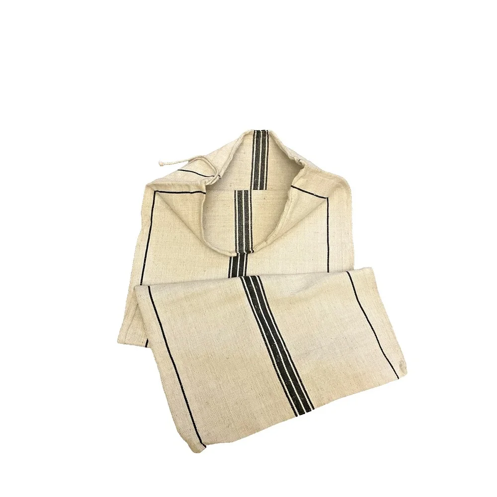 Rustic Vintage Grain Feed Sack Hemp/Cotton Heavy Nubby Black Stripe
